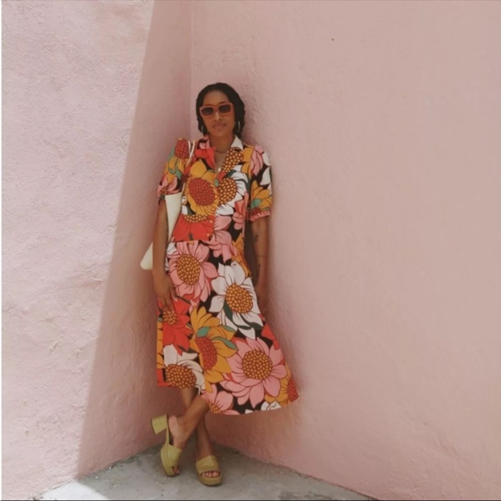 Farm Rio Colorful Sunflowers Midi Dress